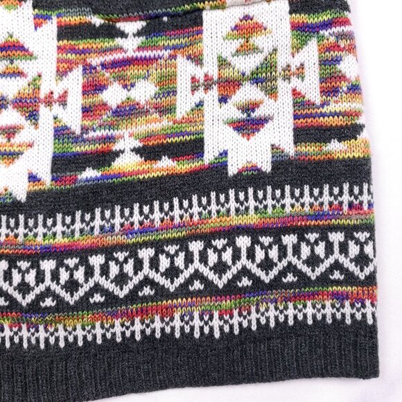 Signature Studio Gray Long Cardigan Sweater Colorful Tribal Pattern Women Large - Picture 5 of 10